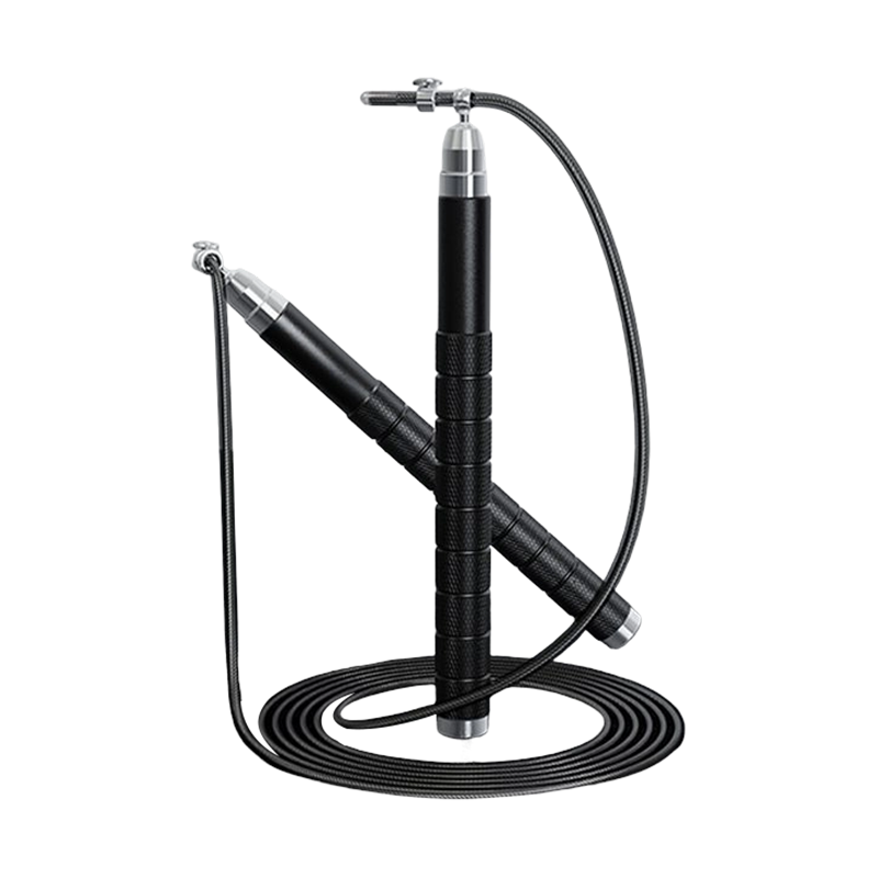 TS-12 Cuerda de salto de carreras con mango de aluminio en blanco y negro 